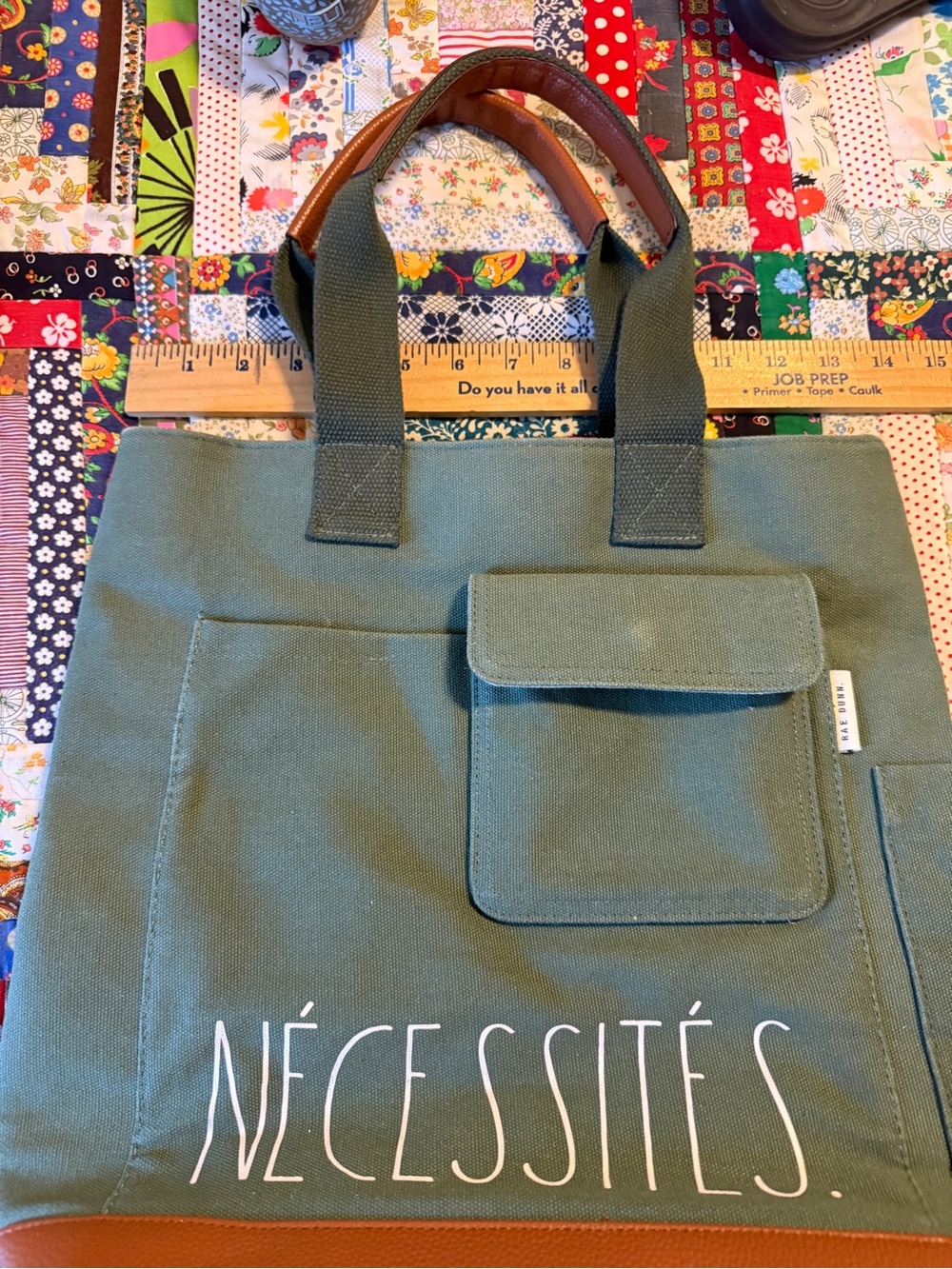 REA DUNN Olive Green Canvas Tote with Front Pocket